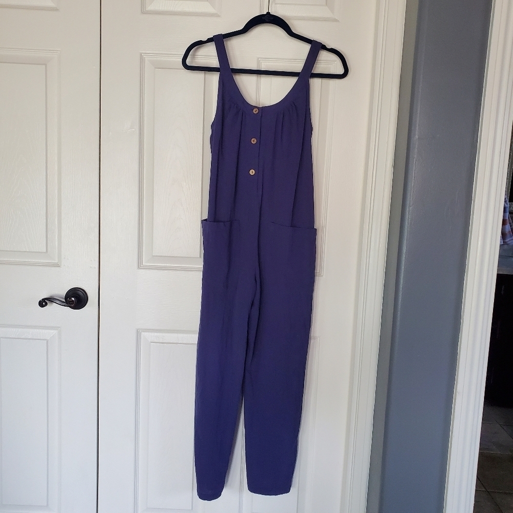 Summer Sleeveless Jumpsuits Button Up Wide Leg Pant Romper Pockets Baggy Overall